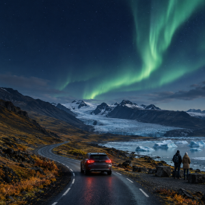 Ruta islandesa bajo la aurora